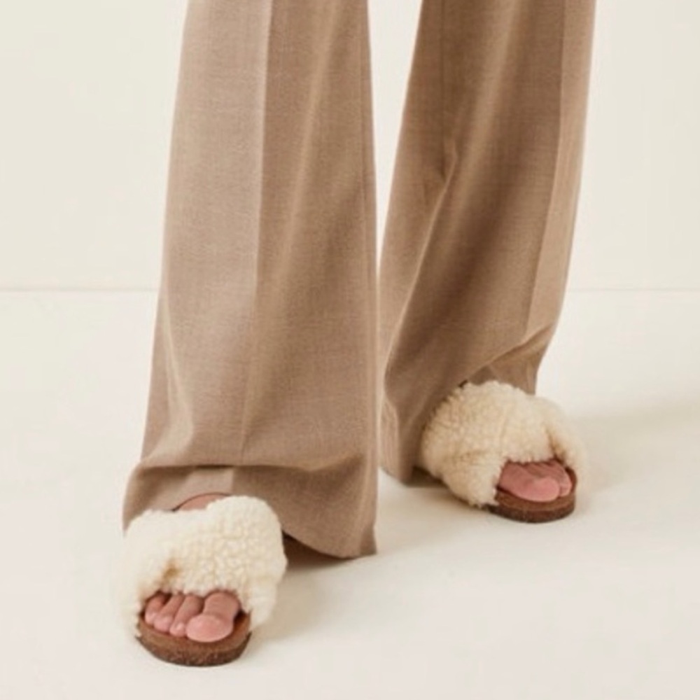 FLATTERED- Lou Teddy Cozy Shearling Slide Sandals in Cream